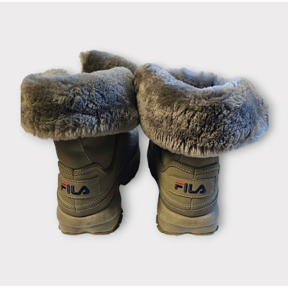 FILA Disruptor Comfy Shearling Boot Olive Green Leather Fur 9.5 Mens - Picture 7 of 16